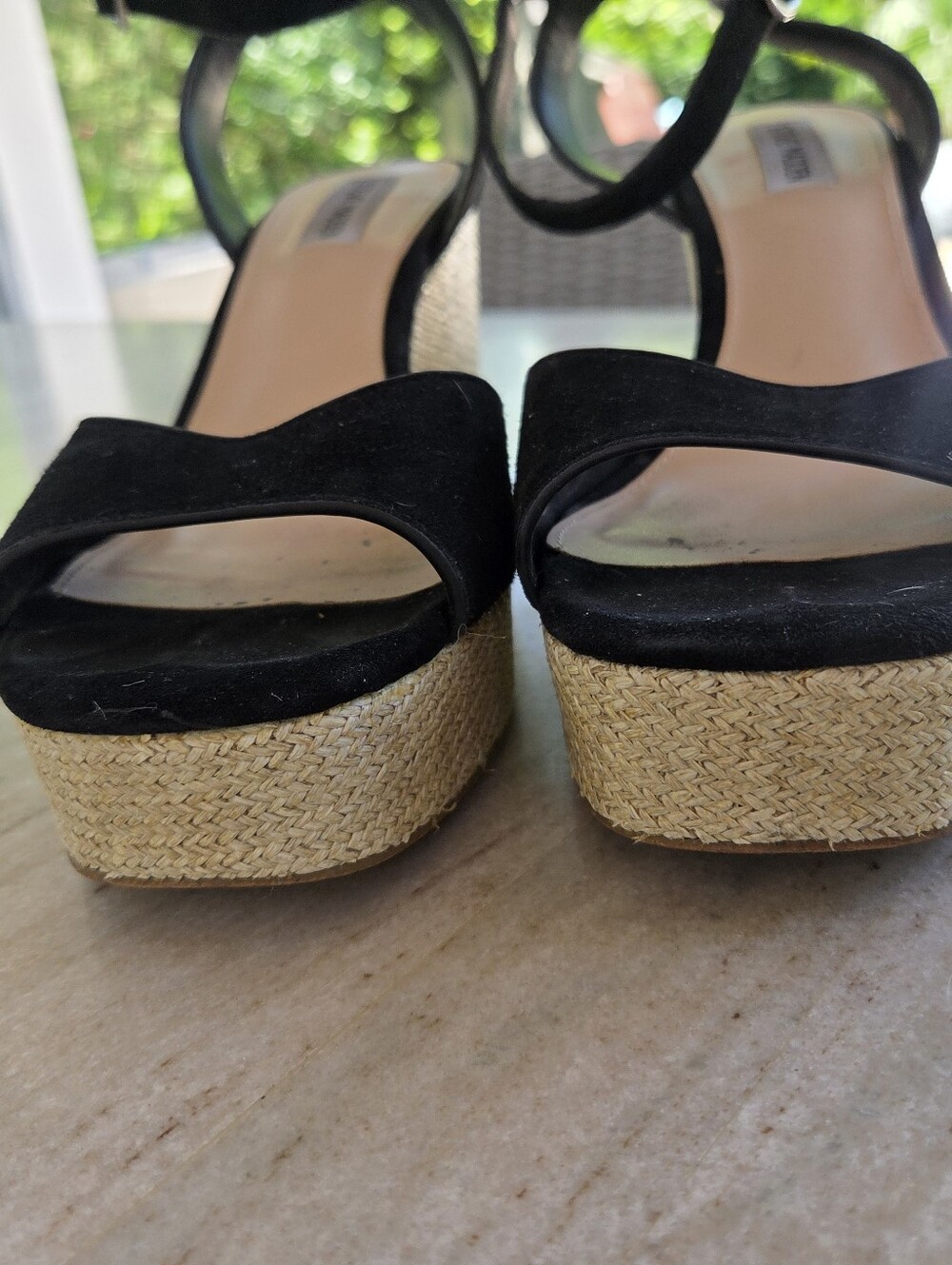Steve Madden Binx Black Suede Wedge Ankle Strap Sandals Size 11 - Picture 4 of 9